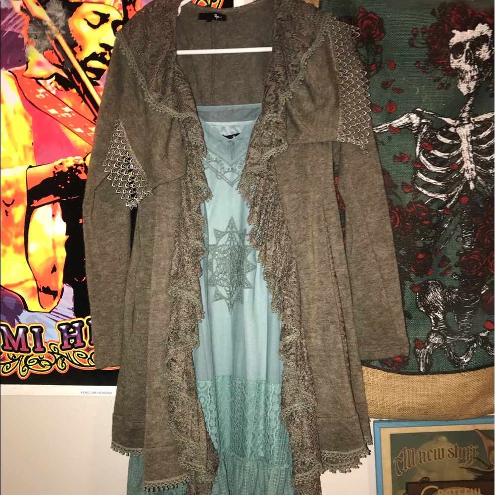 RYU Brown Cardigan Sweater with Lace
